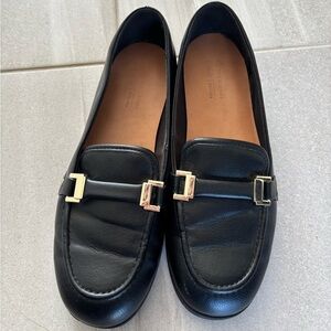 Call it Spring - Black Leather Loafers with Gold Buckle